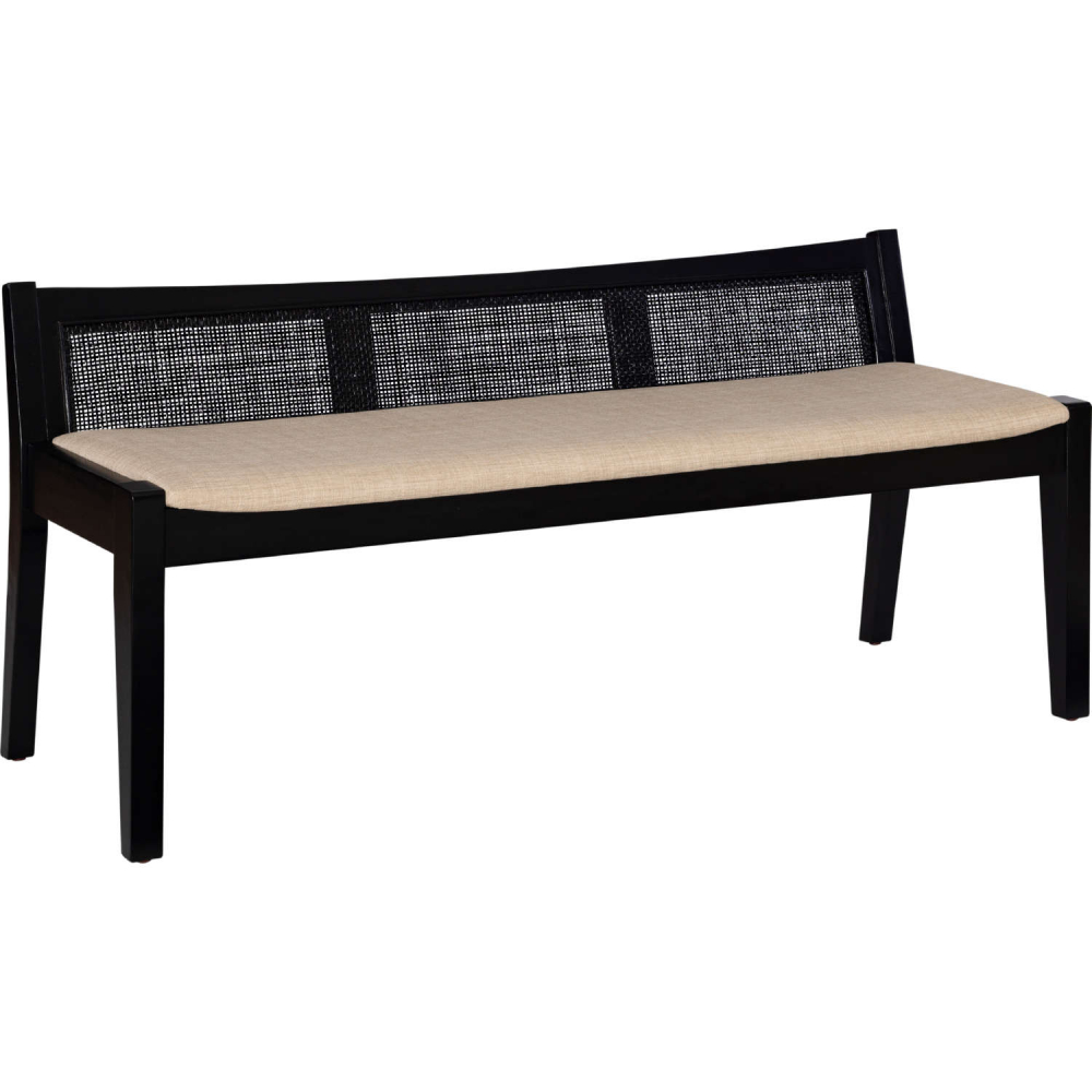 Powell D1277S19BL Bauer Bench in Black Wood, Cane & Linen Color Fabric