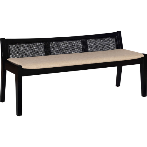 Bauer Bench in Black Wood, Cane & Linen Color Fabric