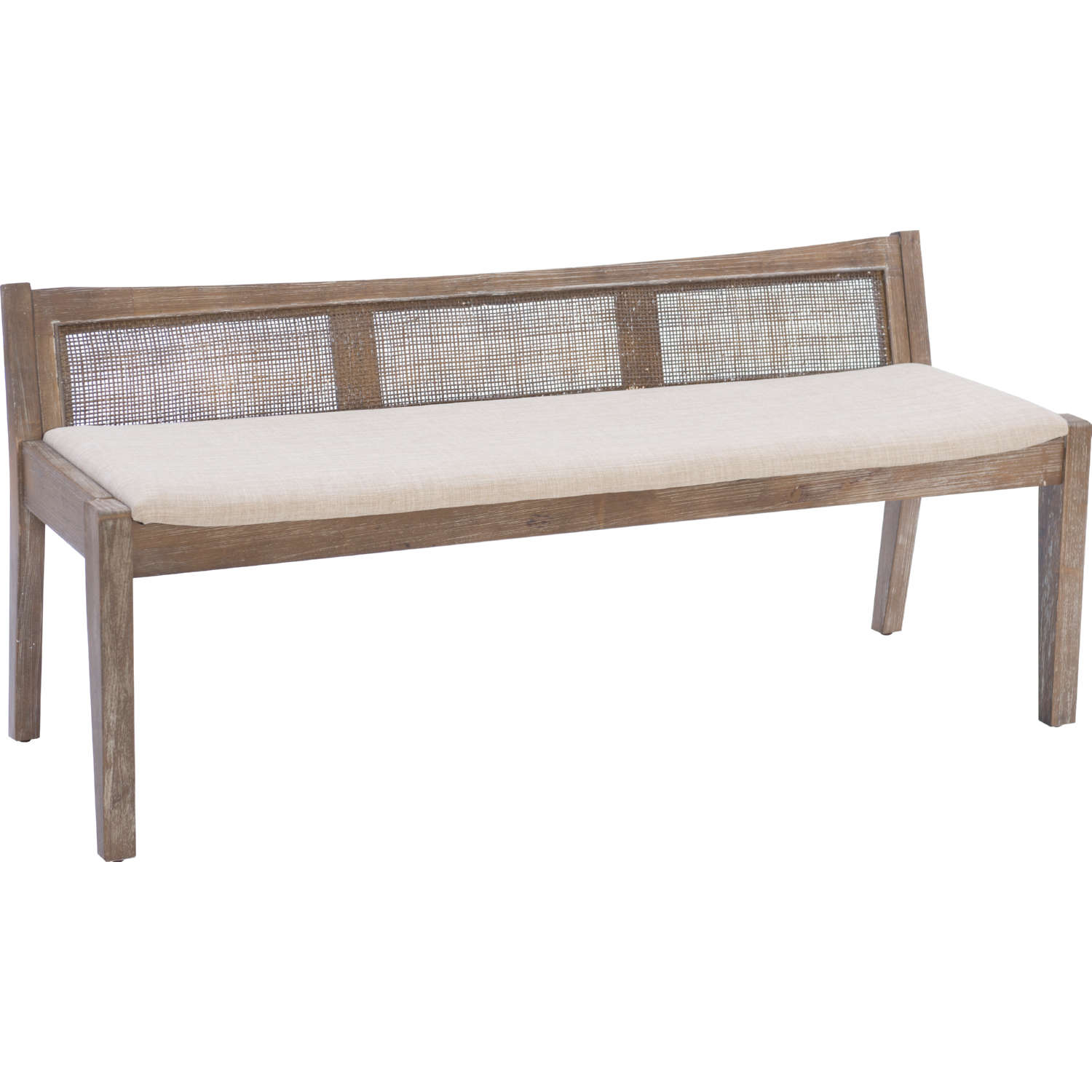 Powell D1277S19BR Bauer Bench in Brown Wood, Cane & Beige Fabric