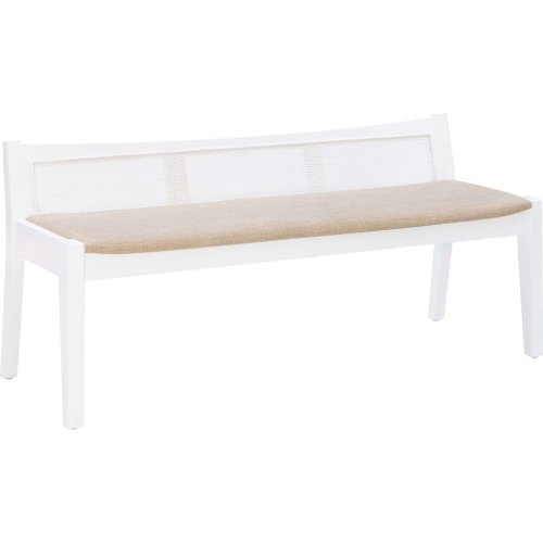 Bauer Bench in White Wood, Cane & Linen Color Fabric