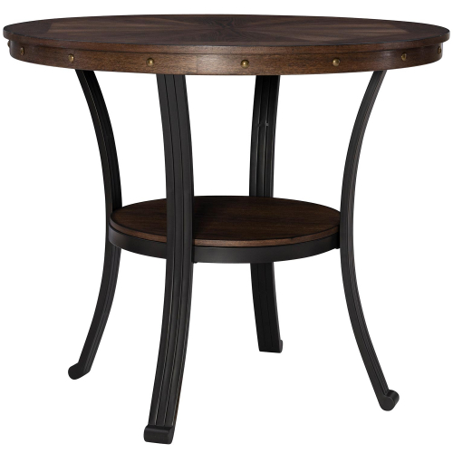 Franklin 42" Round Counter Dining Table in Brown Wood & Black Steel