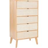 Collett 5 Drawer Chest in Natural Finish Wood & Cane