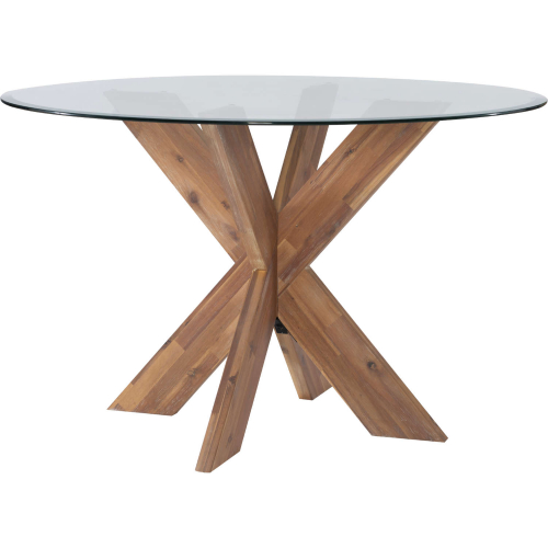 Adler X Base Dining Table in Natural Finish Wood & Tempered Glass