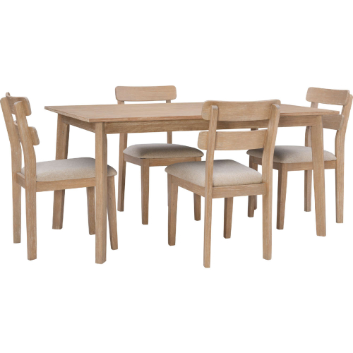 Drury 5 Piece Dining Set in Natural Wood & Beige Fabric