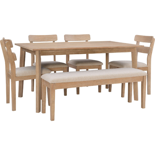 Drury 6 Piece Dining Set in Natural Wood & Beige Fabric