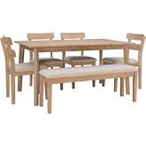 Drury 6 Piece Dining Set in Natural Wood & Beige Fabric