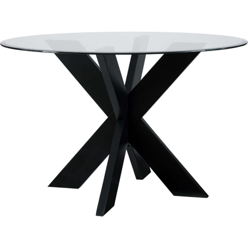 Adler 48" Round X Base Dining Table in Black & Tempered Glass