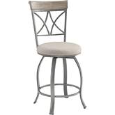 Hamilton Swivel Counter Stool in Pewter Metal, Wood & Grey Fabric