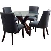 Adler 5 Piece Dining Set in Espresso Wood, Grey Fabric & Glass