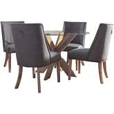 Adler 5 Piece Dining Set in Natural Wood, Grey Fabric & Glass