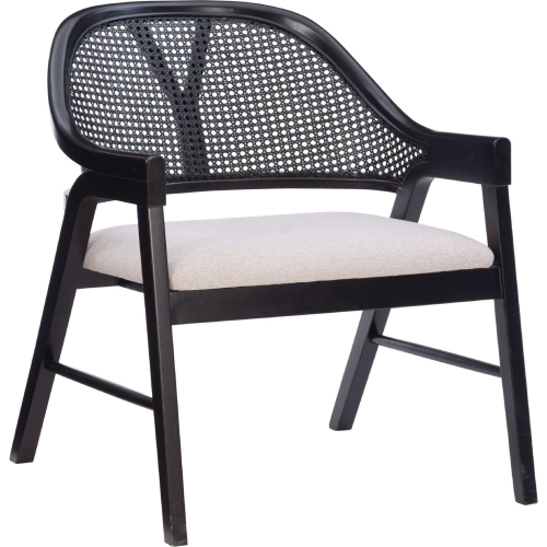 Nyla Dining Arm Chair in Black Wood, Cane & Beige Fabric