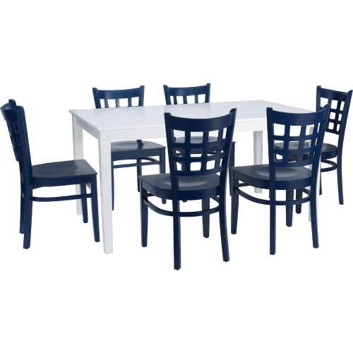 Lola 7 Piece Dining Set in White & Navy Blue Finish Wood