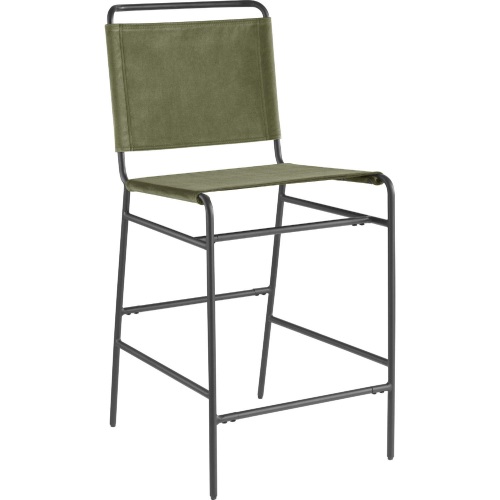 Wharton Counter Stool in Green Velvet & Black Steel