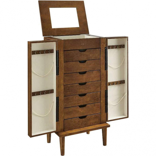 Mekia Jewelry Armoire in Walnut Brown Finish Wood