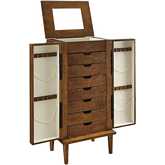 Mekia Jewelry Armoire in Walnut Brown Finish Wood