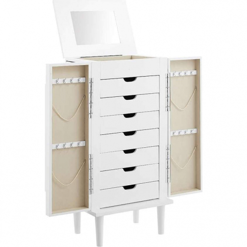 Mekia Jewelry Armoire in White Finish Wood