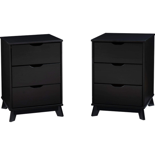 Polly 3 Drawer Nightstand Black Finish Wood (Set of 2)