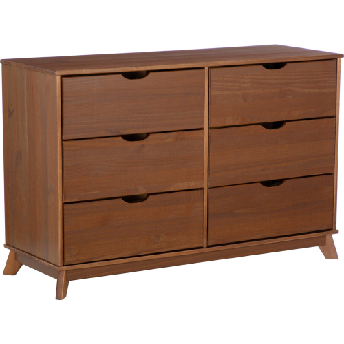 Polly 6 Drawer Dresser in Walnut Brown Finish Wood