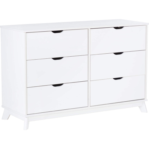 Polly 6 Drawer Dresser in White Finish Wood