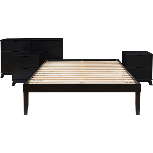 Polly 4 Piece Full Bed, Dresser & 2 Drawer Nightstands Set in Black