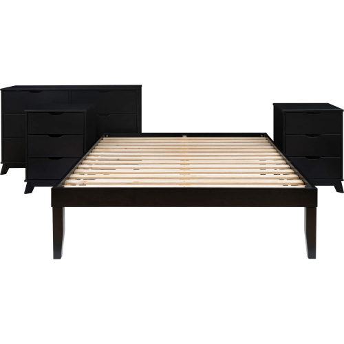 Polly 4 Piece Full Bed, Dresser & 3 Drawer Nightstands Set in Black