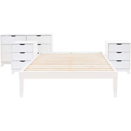 Polly 4 Piece Full Bed, Dresser & 3 Drawer Nightstands Set in White