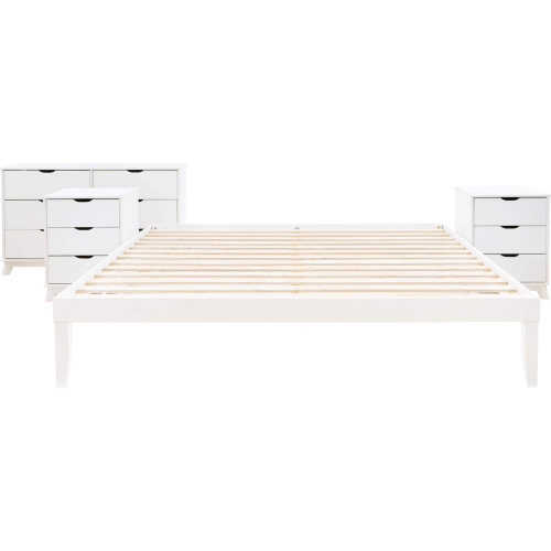 Polly 4 Piece King Bed, Dresser & 3 Drawer Nightstands Set in White