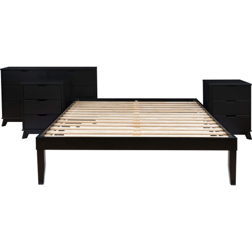 Polly 4 Piece Queen Bed, Dresser & 3 Drawer Nightstands Set in Black