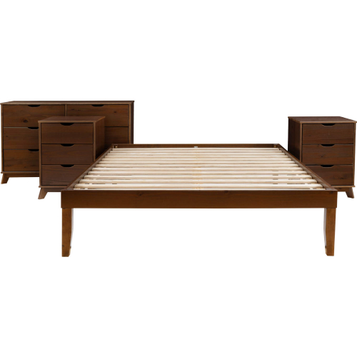 Polly 4 Piece Queen Bed, Dresser & 3 Drawer Nightstands Set in Walnut Brown