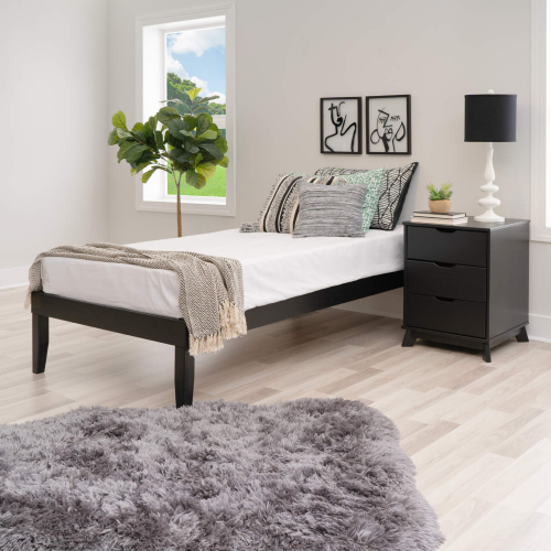 Polly 3 Piece Twin Bed & 3 Drawer Nightstands Set in Black