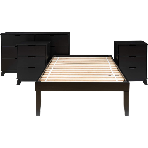 Polly 4 Piece Twin Bed, Dresser & 3 Drawer Nightstands Set in Black