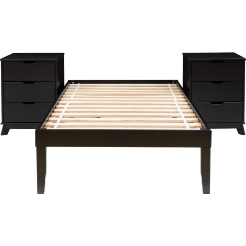 Polly 2 Piece Twin Bed & 3 Drawer Nightstand Set in Black