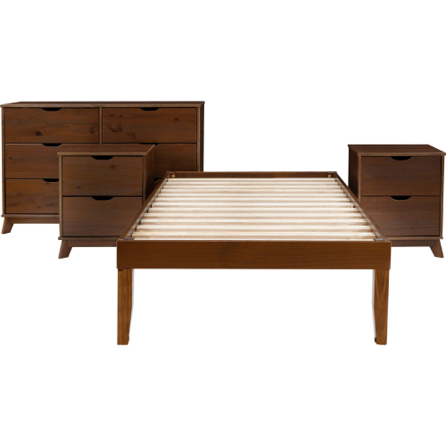 Polly 4 Piece Twin Bed, Dresser & 2 Drawer Nightstands Set in Walnut Brown