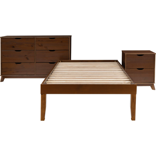 Polly 3 Piece Twin Bed, Dresser & 2 Drawer Nightstand Set in Walnut Brown