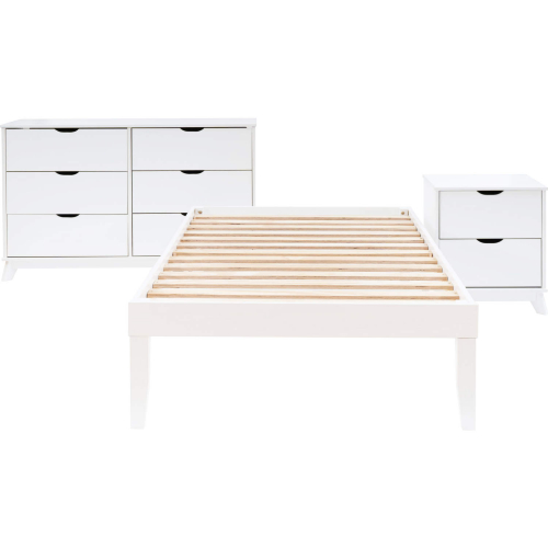 Polly 3 Piece Twin Bed, Dresser & 2 Drawer Nightstand Set in White