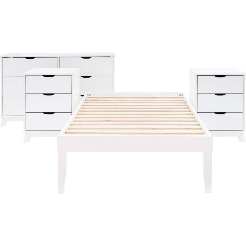 Polly 4 Piece Twin Bed, Dresser & 3 Drawer Nightstands Set in White