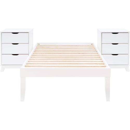 Polly 3 Piece Twin Bed & 3 Drawer Nightstands Set in White