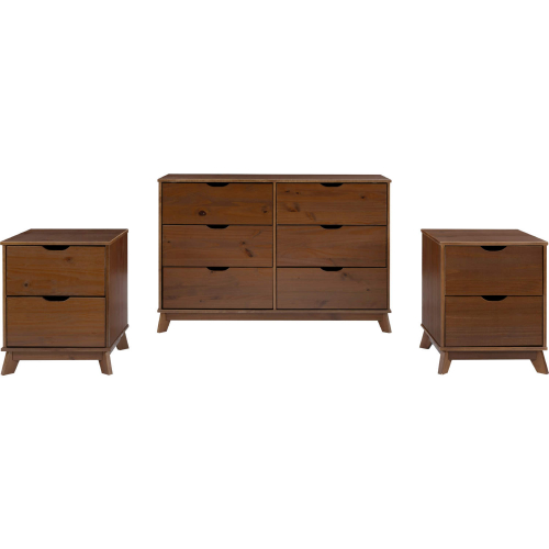 Polly 3 Piece Dresser & 2 Drawer Nightstand Set in Walnut Brown