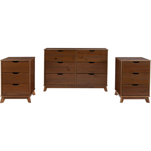 Polly 3 Piece Dresser & 3 Drawer Nightstands in Walnut Brown