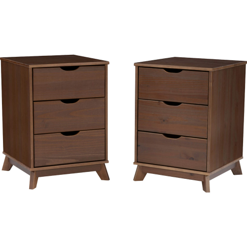 Polly 3 Drawer Nightstand Walnut Brown Finish Wood (Set of 2)