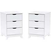 Polly 3 Drawer Nightstand White Finish Wood (Set of 2)