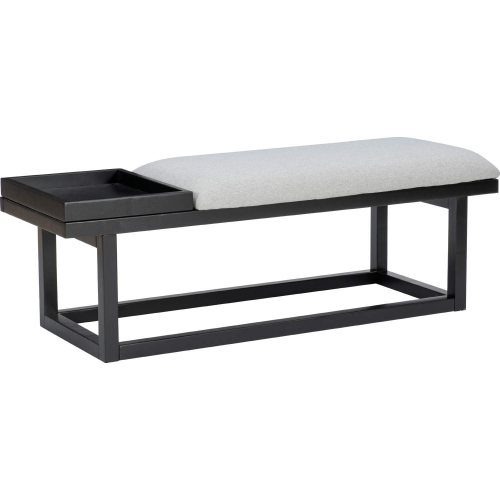 Georgia Bench w/ Tray in Black Wood & Grey Fabric