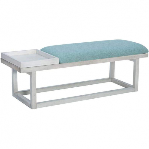 Georgia Bench w/ Tray in Whitewash Wood & Aqua Fabric