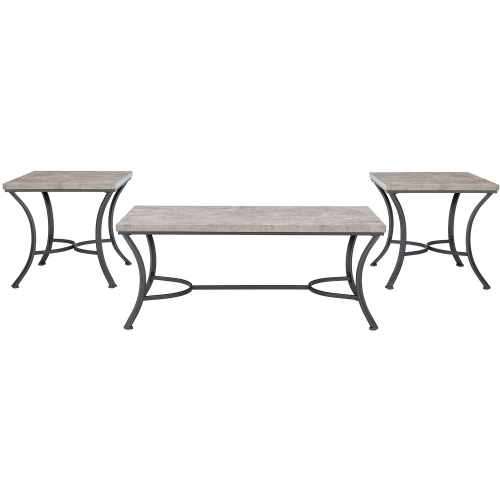 Hoffman 3 Piece Side Table Set in Faux Concrete & Black Metal