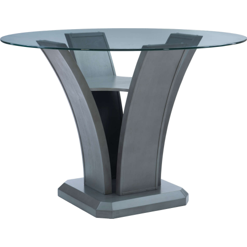 Abbot 52" Round Counter Dining Table in Grey Wood & Tempered Glass