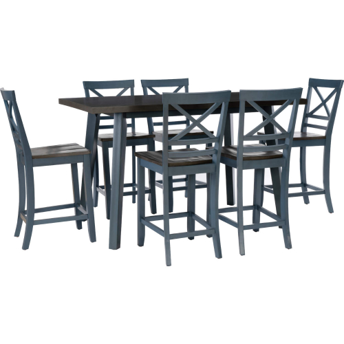 Aliza 7 Piece Counter Dining Set in Blue & Dark Grey Wood