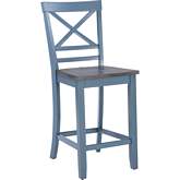 Aliza Counter Stool in Blue & Distressed Grey Wood (Set of 2)