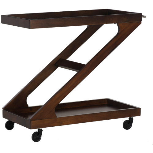 Marlon Rolling Bar Cart in Brown Finish Wood & Tempered Glass