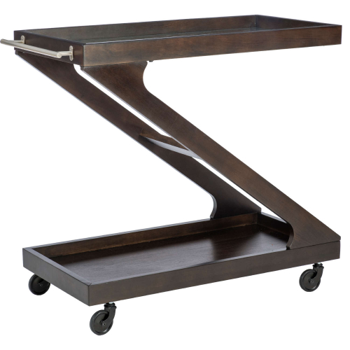 Marlon Wood Rolling Bar Cart in Brown Wood & Tempered Glass