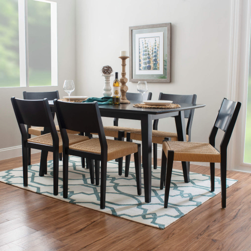 Cadence 7 Piece Dining Set in Black Wood & Natural Rope